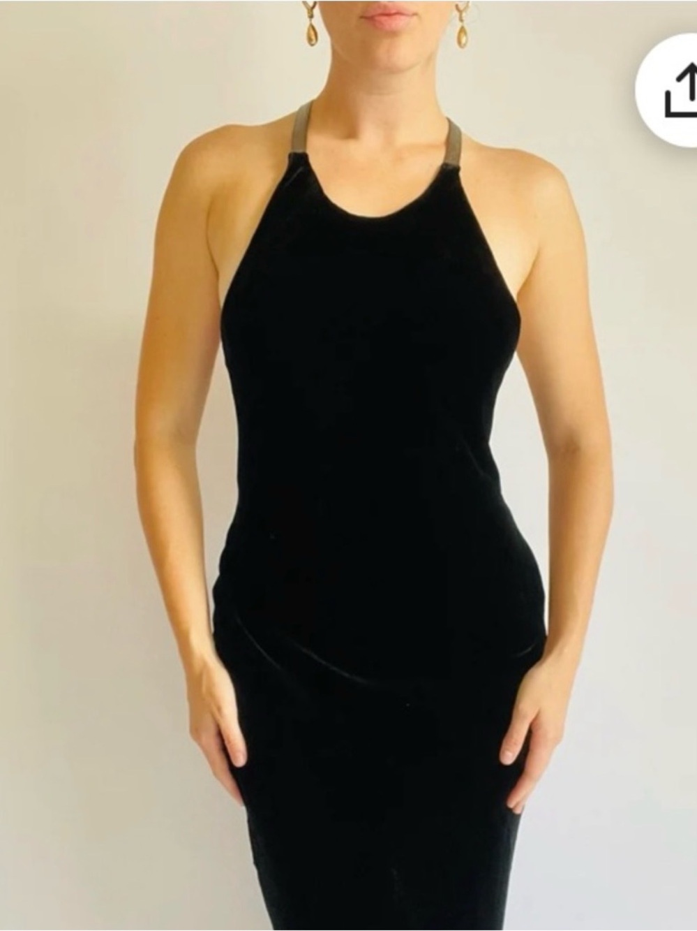 Ralph Lauren Vintage Black Velvet Silk Maxi Slit Gown Metallic Strappy Back 12 - Picture 2 of 5